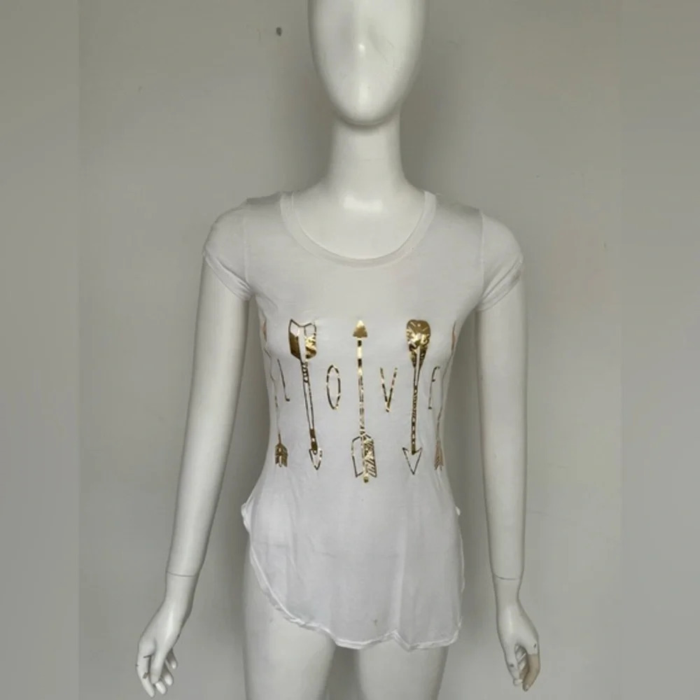 Women LOVE Golden Arrow Letter Printing White Soft Lightweight T-Shirt S NWOT